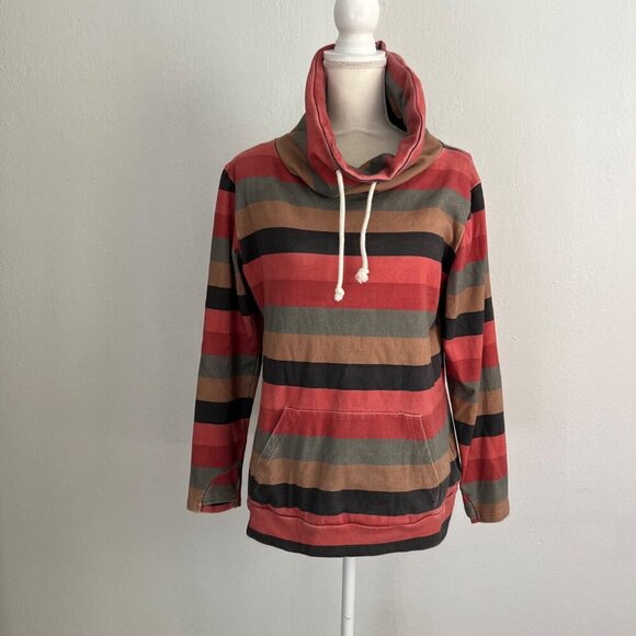 Ampersand Ave Striped Funnel Neck Pullover With Kangaroo Pocket XS - Picture 4 of 10